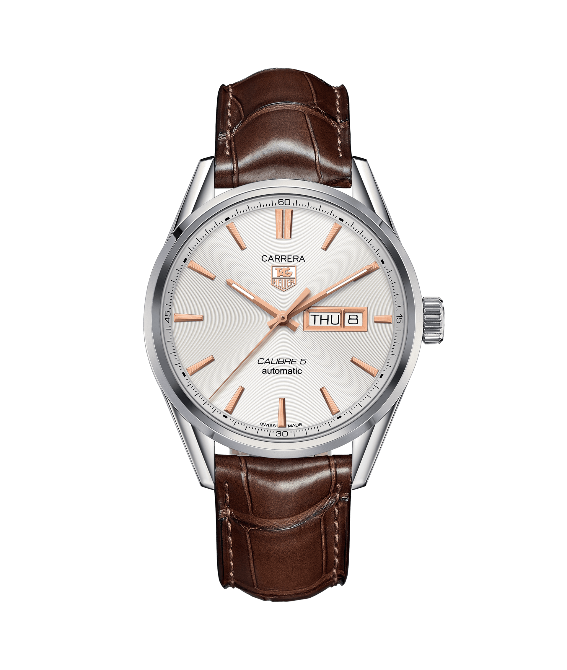 Brown strap tag heuer carrera calibre 5 day date watch 2019