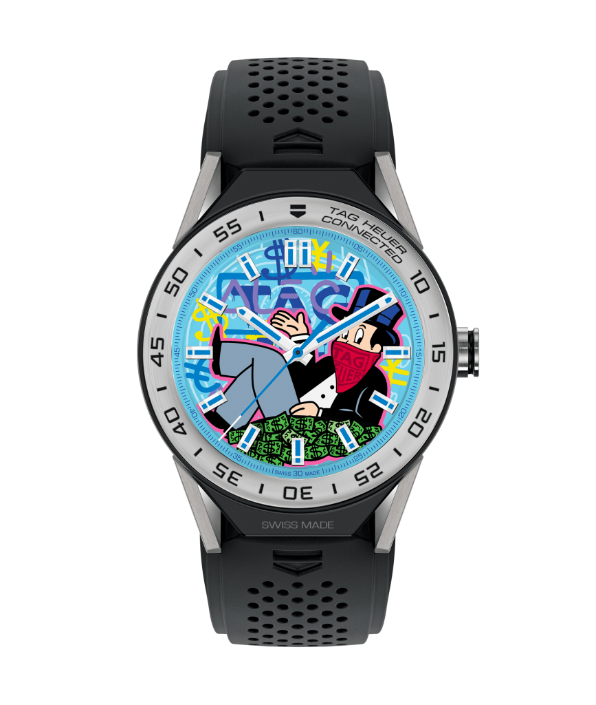Tag heuer connected modular white rubber painted by alec monopoly