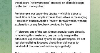 Telegram says apple blocks revolutionary update